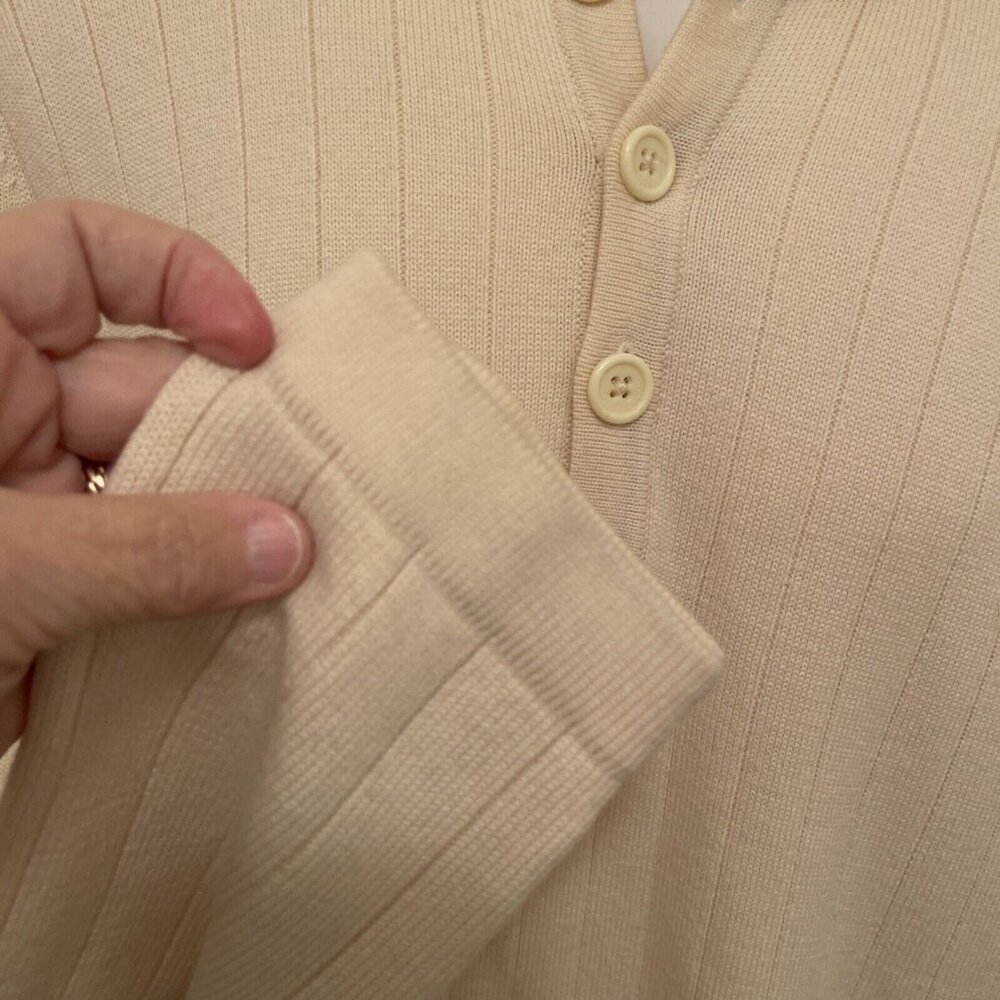 Banana Republic 1/4 Button Mock Neck Sweater Mens L Italian Yarn Merino Wool Tan - Picture 6 of 16